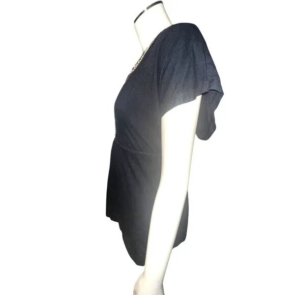 French Laundry Size Medium Black Cotton Tunic Top Embroidered Boho City Chic - Picture 5 of 11